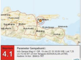 Gempa Magnitudo 4,1 Guncang Bangkalan Madura