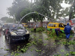 Tiang PJU di Wonokromo Roboh Menimpa Angkot dan Daihatsu Xenia