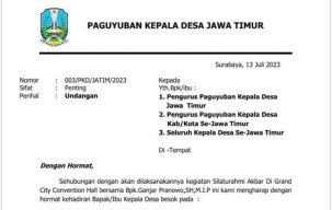 Undangan Silaturahmi Ganjar Pranowo dengan Paguyuban Kades Pakai Logo Pemprov Jatim, Bakesbangpol: Pelanggaran!