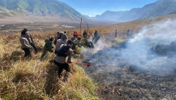 Perjuangan Personel Gabungan Padamkan Kebakaran Bromo Secara Manual
