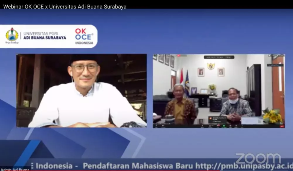Jadi Pembicara Webinar di Universitas Adi Buana Surabaya, Sandiaga Uno Berharap Tumbuh Wirausahawan Baru