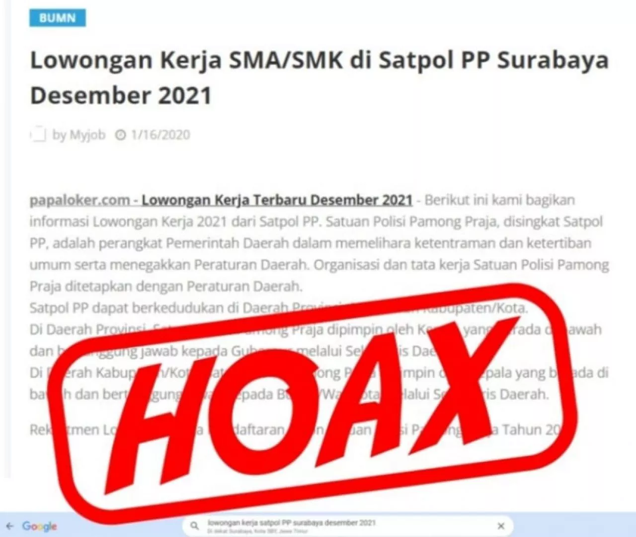 Beredar Info Lowongan Kerja Satpol PP Surabaya, Pemkot: Hoax