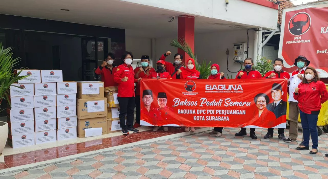 Peduli Bencana Erupsi Semeru, Baguna PDIP Surabaya Kirim Bantuan dan Relawan