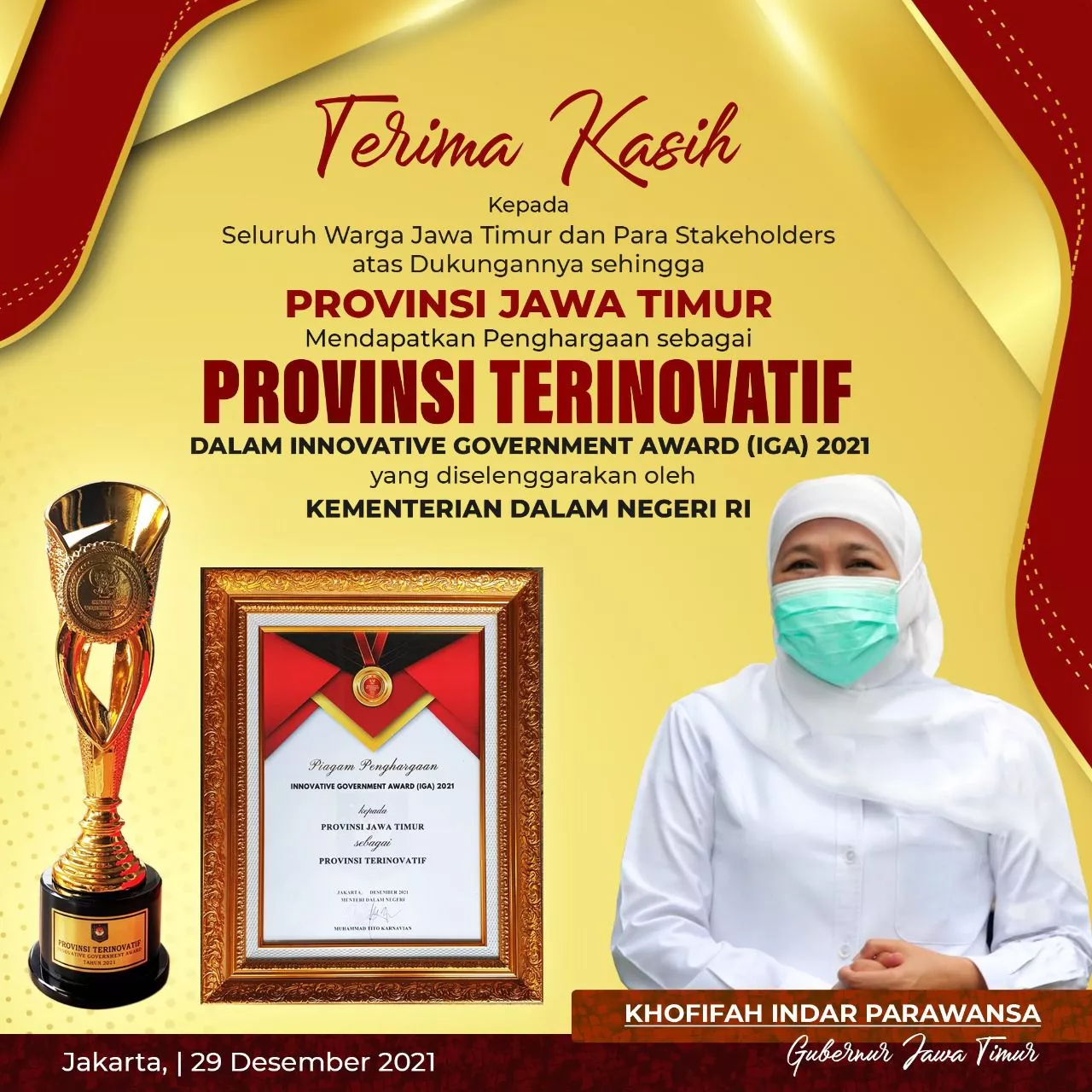 Diganjar Penghargaan Provinsi Terinovatif, Gubernur Jatim: Selaras dengan Cettar