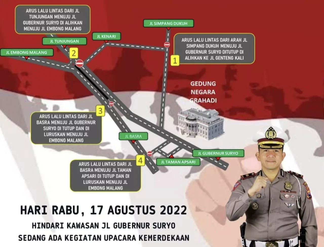 Upacara 17 Agustus, Ini Sejumlah Jalan yang Ditutup di Surabaya