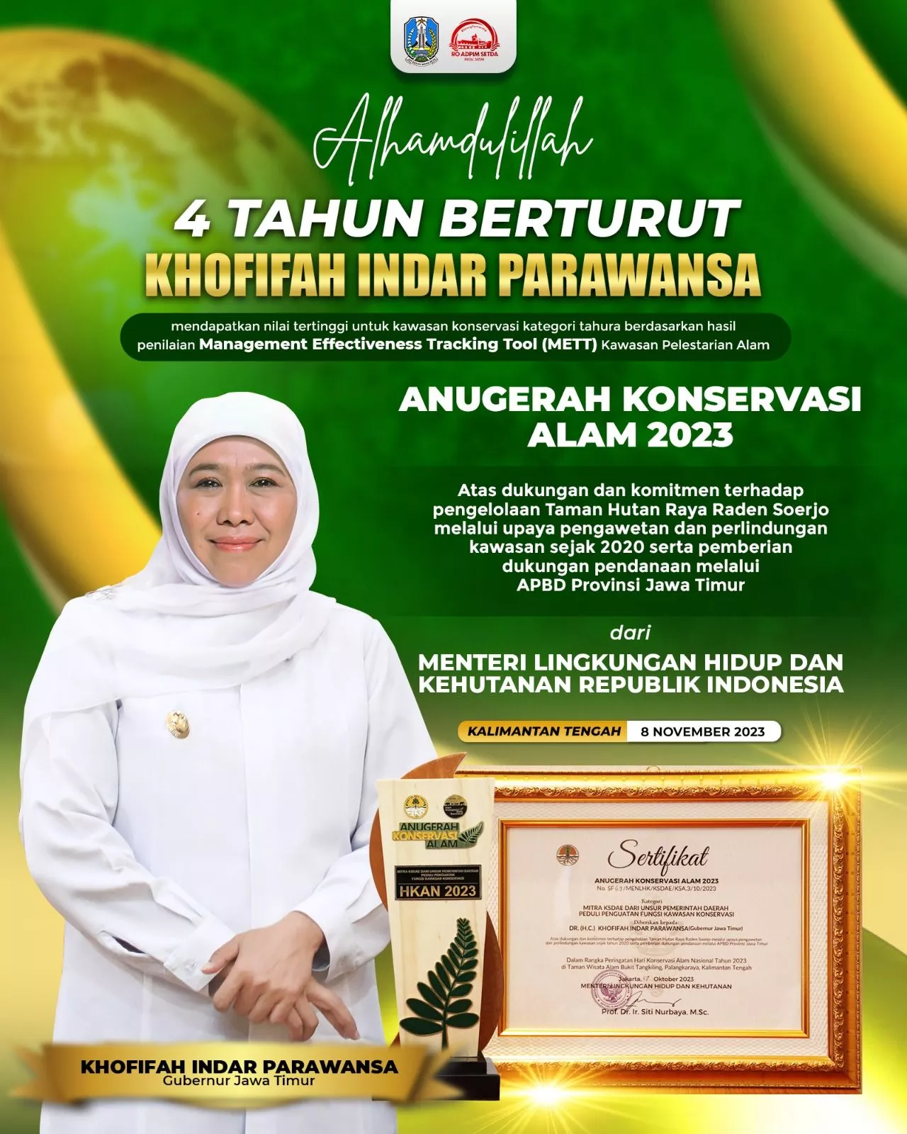 Pemprov Jatim Sabet Anugerah Konservasi Alam Empat Tahun Berturut, Gubernur Khofifah: Bentuk Komitmen Kita Menjaga Alam
