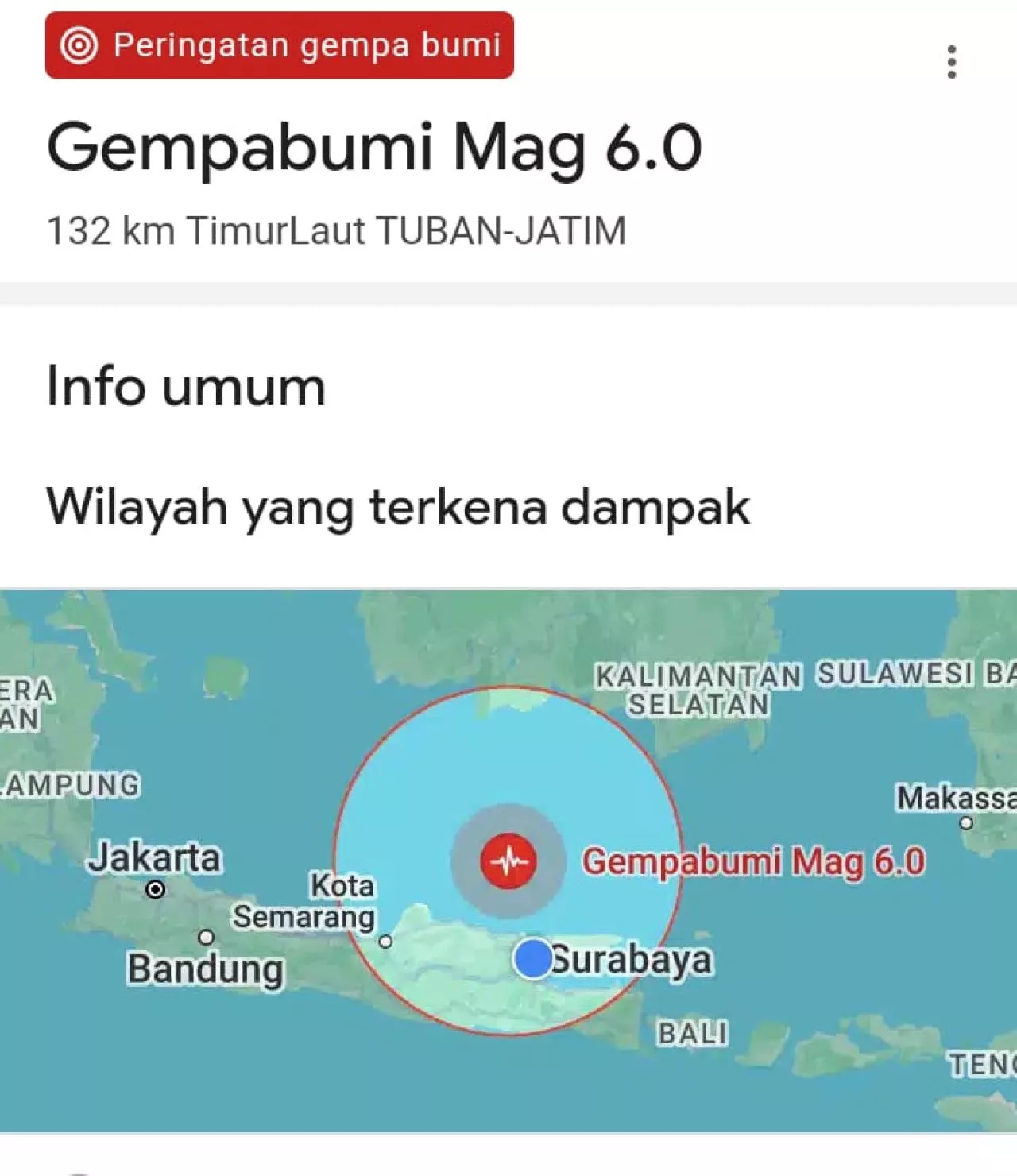Gempa 6.0 Magnitudo Guncang Tuban, Getarannya Terasa Sampai Surabaya