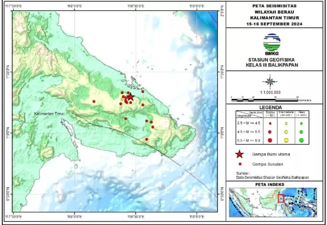 Gempa Bumi  5.5 Magnitudo Hantam Berau Kaltim, 18 Kali Guncangan Susulan