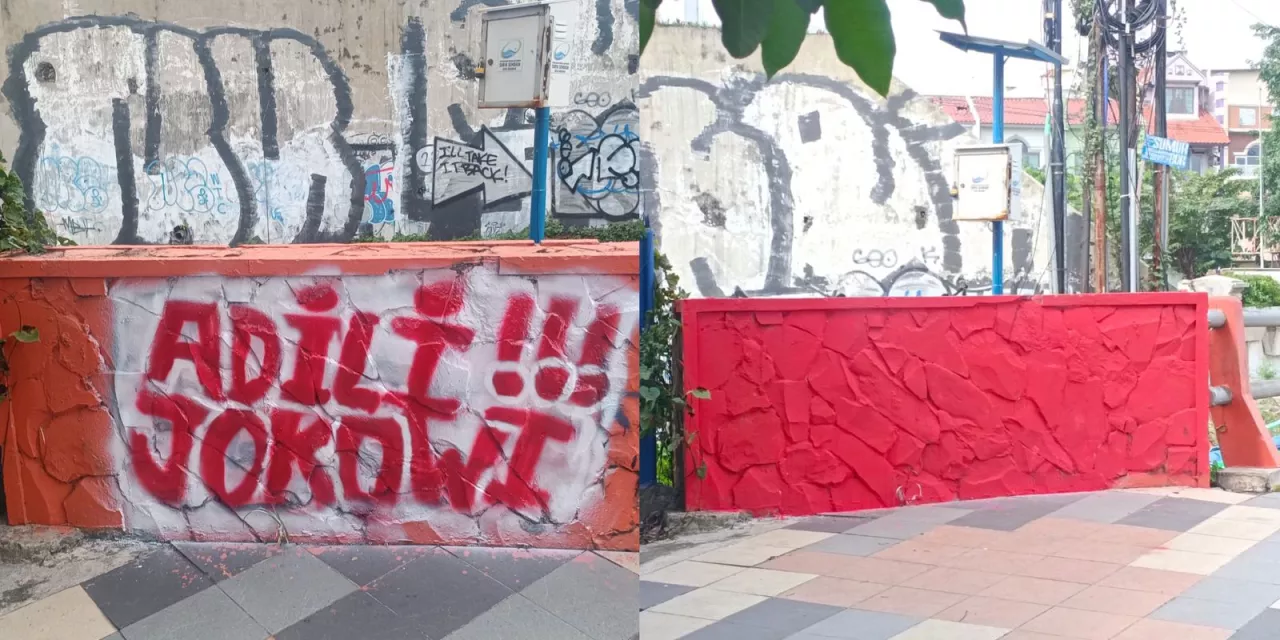 Tulisan 'Adili Jokowi' di Surabaya Ditutup Cat Merah, Pengamat: Tes Ombak