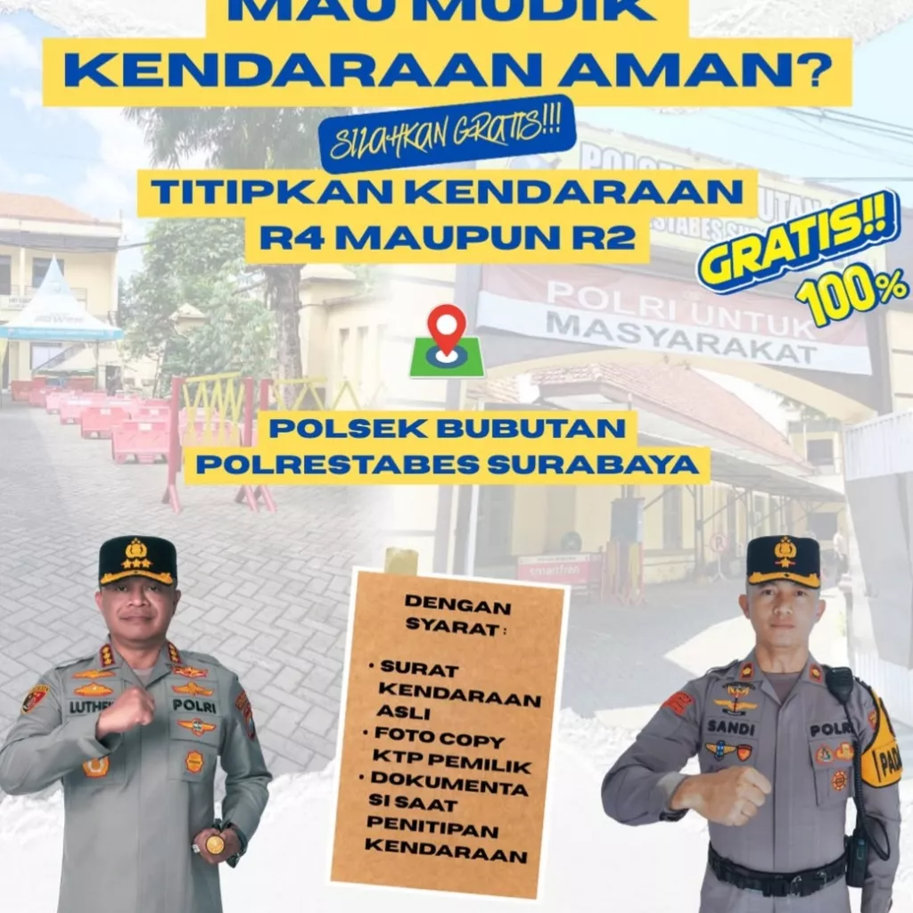 Polrestabes Surabaya Sediakan Penitipan Kendaraan Gratis Bagi Pemudik, Berikut Syaratnya