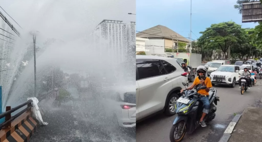 Hindari Jalan Merr Surabaya, Ada Pipa PDAM Bocor bikin Macet