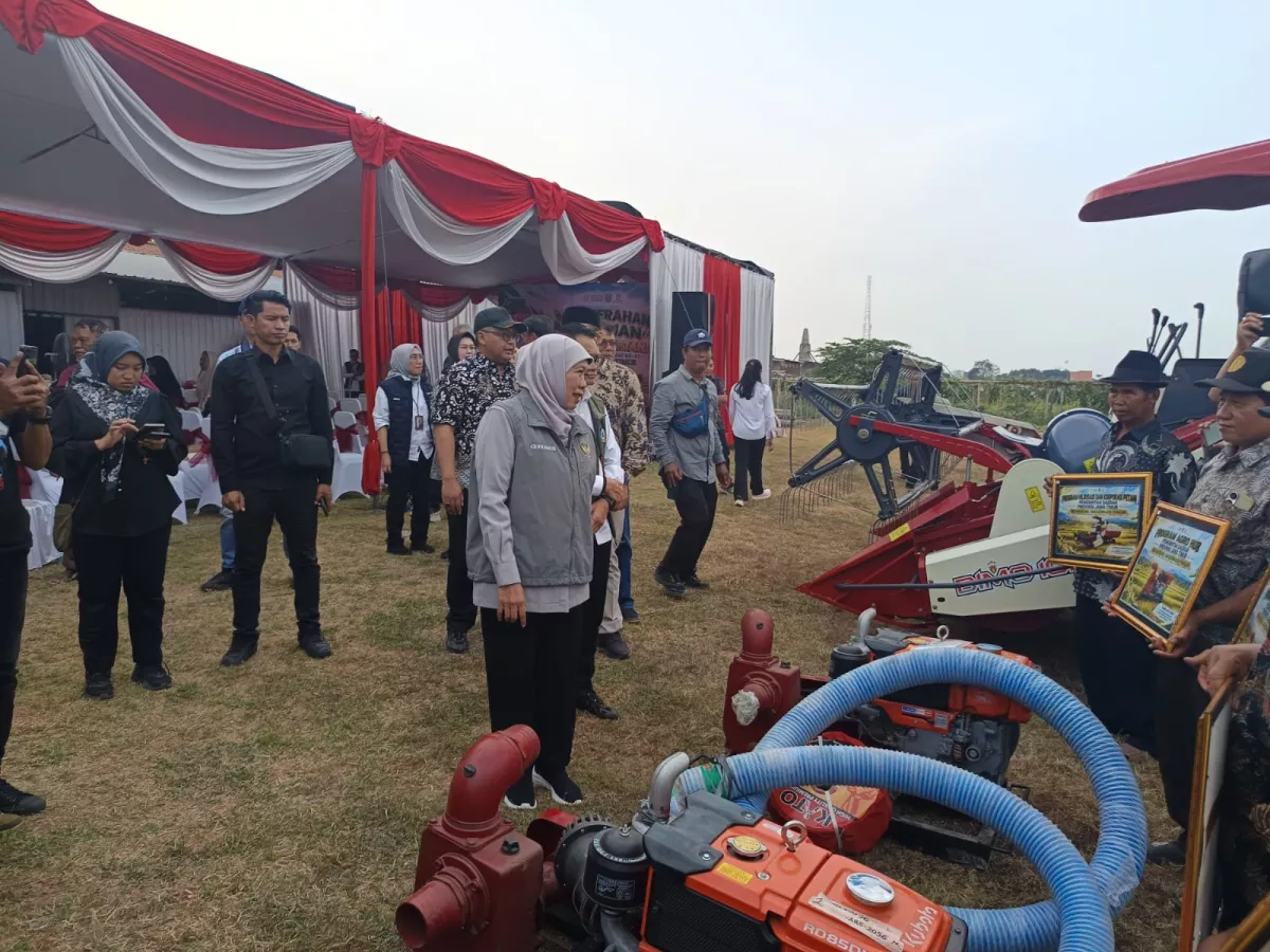 Sambut Hari Jadi ke-81 Pemprov Jatim, Gubernur Khofifah Serahkan Alsintan ke Petani Mojokerto